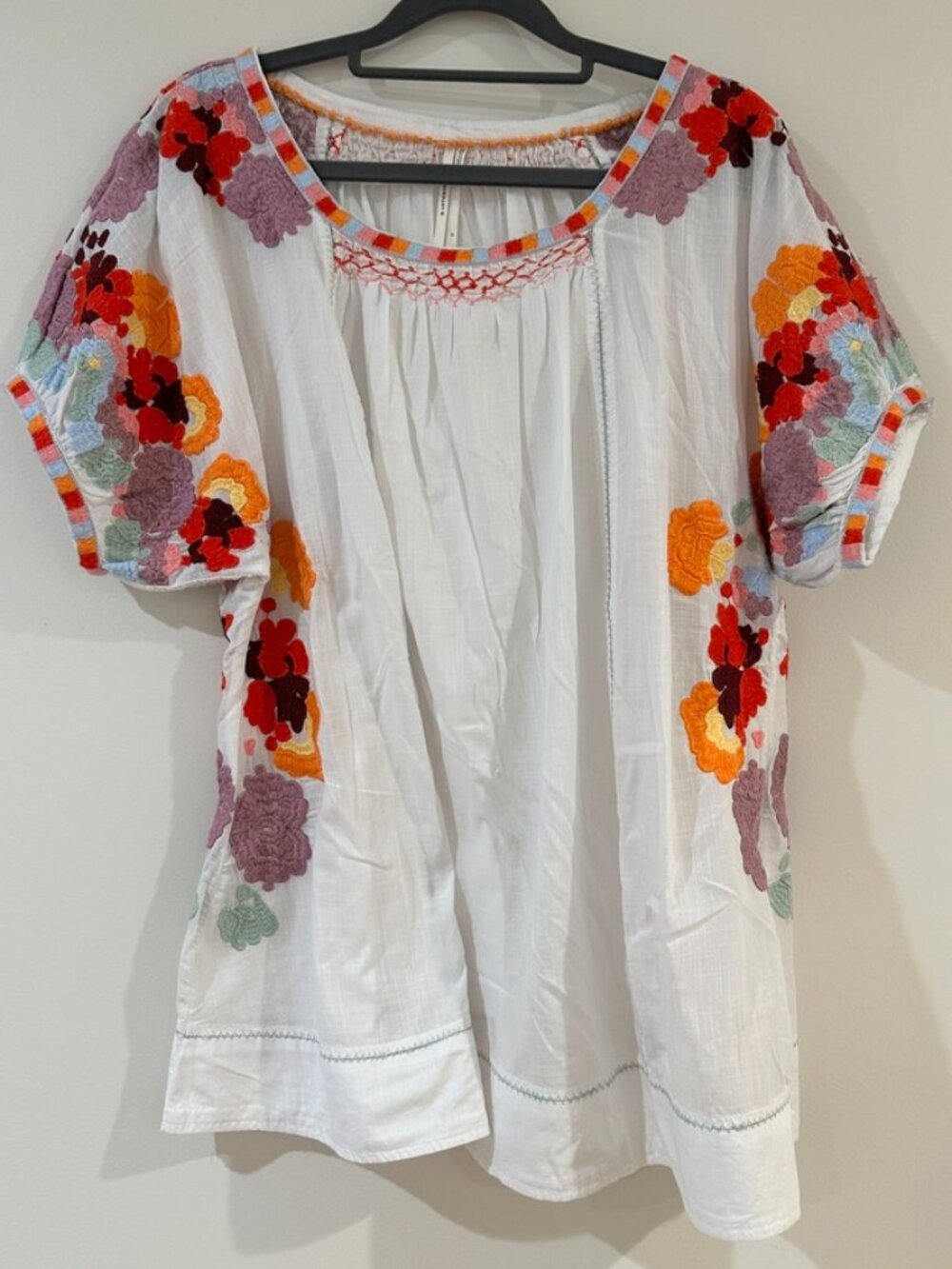 Anthropologie embroidered floral oversized blouse size Small